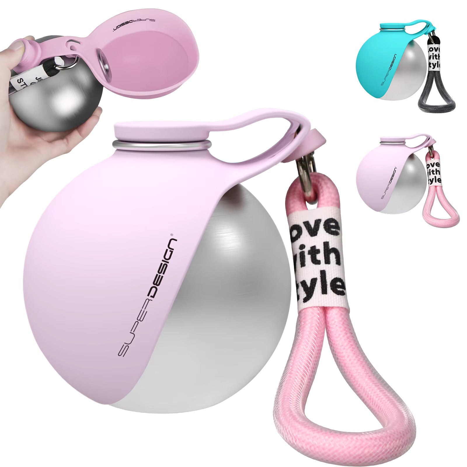 Pink portable dog water bottle